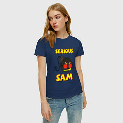 Футболка хлопковая женская Serious Sam Bomb Logo, цвет: тёмно-синий — фото 2