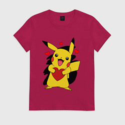 Футболка хлопковая женская ПИКАЧУ И СЕРДЕЧКО POKENON PIKACHU LOVE, цвет: маджента