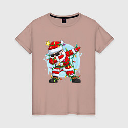 Футболка хлопковая женская DAB SANTA CLAUS В ГЕРЛЯНДЕ, цвет: пыльно-розовый