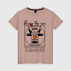 Футболка хлопковая женская Dark Souls - Praise the Sun!, цвет: пыльно-розовый
