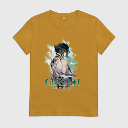 Футболка хлопковая женская Сяо Xiao Genshin Impact, цвет: горчичный