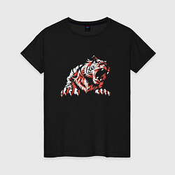 Футболка хлопковая женская Тигр злой Tiger evil, цвет: черный