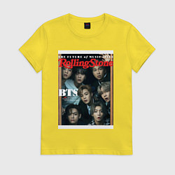 Футболка хлопковая женская BTS БТС на обложке журнала, цвет: желтый