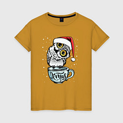 Футболка хлопковая женская X-mas Owl, цвет: горчичный