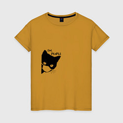 Футболка хлопковая женская Кот в маске, цвет: горчичный
