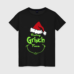 Футболка хлопковая женская Resting Grinch Face, цвет: черный