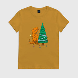Футболка хлопковая женская Новогодние проблемы Рекса, цвет: горчичный