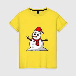 Футболка хлопковая женская Двухсторонний снеговик, цвет: желтый
