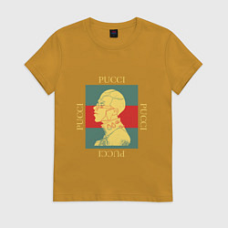 Футболка хлопковая женская PUCCI GOLD ПУЧЧИ ЗОЛОТО, цвет: горчичный