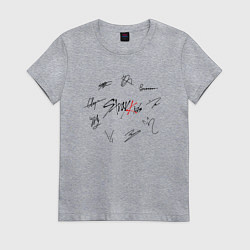Футболка хлопковая женская STRAY KIDS АВТОГРАФЫ ЧЁРНЫЙ, цвет: меланж