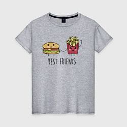 Футболка хлопковая женская Hamburger and fries are best friends, цвет: меланж
