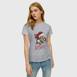 Футболка хлопковая женская SLAYER SKULL SANTA NEW YEAR, цвет: меланж — фото 2