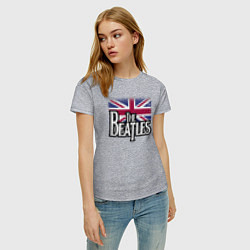 Футболка хлопковая женская The Beatles Great Britain Битлз, цвет: меланж — фото 2