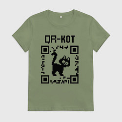 Футболка хлопковая женская QR кот КОТИК, цвет: авокадо