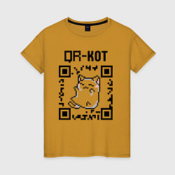 Футболка хлопковая женская QR кот QR code, цвет: горчичный