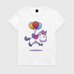 Футболка хлопковая женская Летящий прикольный единорожка, цвет: белый