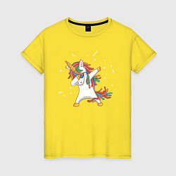 Футболка хлопковая женская Единорог в очках дэб, цвет: желтый