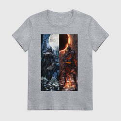Футболка хлопковая женская Dark Souls x Bloodborne Дарк Соулс, цвет: меланж