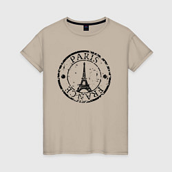 Футболка хлопковая женская Париж, Франция, Эйфелева башня, цвет: миндальный