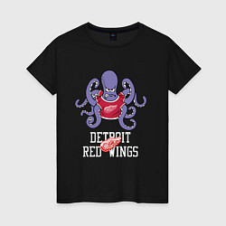 Футболка хлопковая женская Detroit Red Wings, Детройт Ред Уингз Маскот, цвет: черный