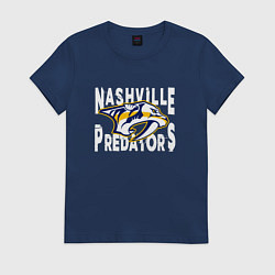 Футболка хлопковая женская Nashville Predators, Нэшвилл Предаторз, цвет: тёмно-синий