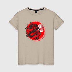 Футболка хлопковая женская Ниндзя дракон Япония, цвет: миндальный