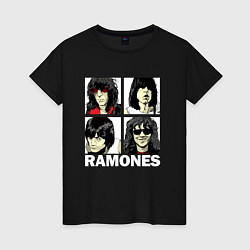 Футболка хлопковая женская Ramones, Рамонес Портреты, цвет: черный