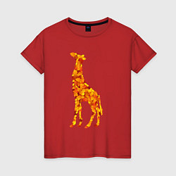 Футболка хлопковая женская Лиственный жираф, цвет: красный
