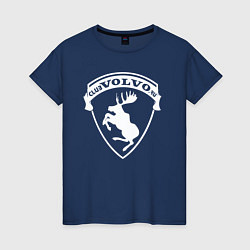 Футболка хлопковая женская Volvo логотип белый, цвет: тёмно-синий