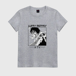 Футболка хлопковая женская Ван-Пис, Луффи Luffy, цвет: меланж