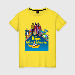Футболка хлопковая женская The Beatles on a Yellow Submarine, цвет: желтый