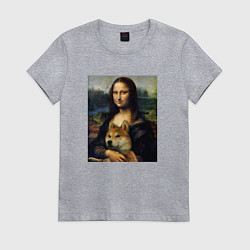 Футболка хлопковая женская Shiba Inu Mona Lisa, цвет: меланж