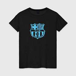 Футболка хлопковая женская FC Barcelona - Light Blue Paint 2022, цвет: черный