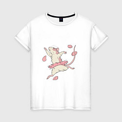 Футболка хлопковая женская Мышь-балерина, цвет: белый