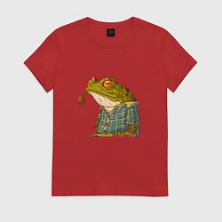 Футболка хлопковая женская Мудрая лягушка, цвет: красный