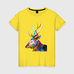 Футболка хлопковая женская Цветной олень Colored Deer, цвет: желтый