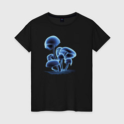 Футболка хлопковая женская Неоновые грибы, цвет: черный