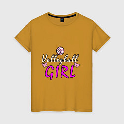 Футболка хлопковая женская Volleyball - Girl, цвет: горчичный