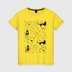 Футболка хлопковая женская Cats Pattern, цвет: желтый