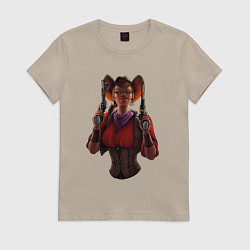 Футболка хлопковая женская Девочка ковбой, цвет: миндальный