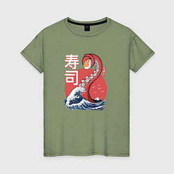 Футболка хлопковая женская Kraken Kawaii Sushi, цвет: авокадо