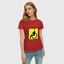Футболка хлопковая женская Весёлый инвалид - знак дорожный, цвет: красный — фото 2