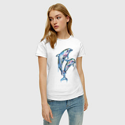 Футболка хлопковая женская Dolphins Watercolour, цвет: белый — фото 2