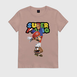 Футболка хлопковая женская Mario and Goomba Super Mario, цвет: пыльно-розовый