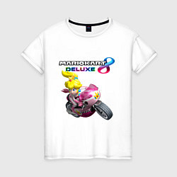Футболка хлопковая женская Принцесса Персик на мотоцикле Mario Kart 8 Deluxe, цвет: белый