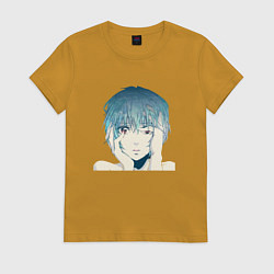 Футболка хлопковая женская Рей Аянами Rebuild of Evangelion, цвет: горчичный