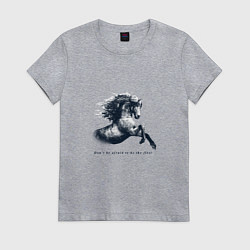 Футболка хлопковая женская Лошадь с надписью, цвет: меланж