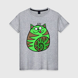 Женская футболка Зеленый круглый кот