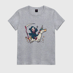 Футболка хлопковая женская Смерть на единороге Death on unicorn, цвет: меланж