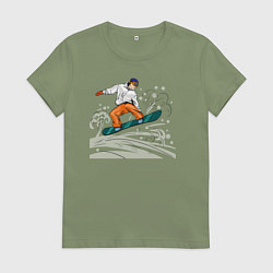 Футболка хлопковая женская Сноубордист snowboard, цвет: авокадо